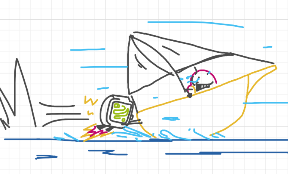 A panel from Ready Oar Knot, episode three of the Board Boards object show by Furretwalk/WalkingFurret.